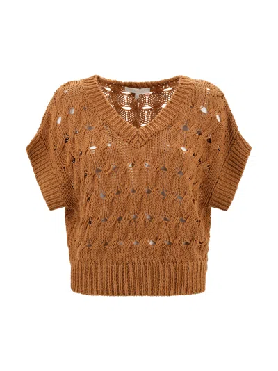Antonelli Cotton-blend V-neck Sweater In Brown