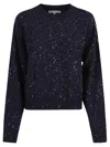 Antonelli Navy Blue Wool Blend Top With Scattered Sequins In Blue