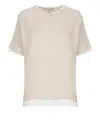 Antonelli Crew Neck Cotton T-shirt With Contrasting Details In Neutral