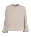 Antonelli Boxy Cropped Top With Three-quarter Flared Sleeves And Central Seam Detail In Neutral