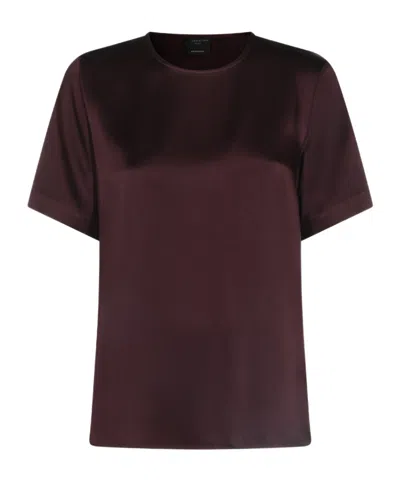 Antonelli Crew Neck Satin Short-sleeved T-shirt In Burgundy