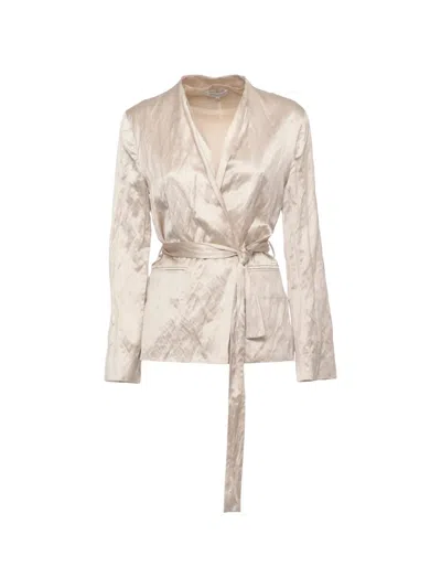 Antonelli Crinkled-finish Belted Jacket In Pink