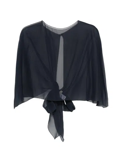 Antonelli Cristian Black Multi-layered Semi-sheer Shoulder Scarf  In Blue