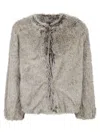 Antonelli Cropped Faux Fur Jacket With Round Neckline And Relaxed Fit In Gray