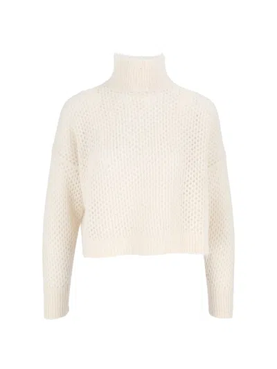 Antonelli Cropped High Neck Knit Sweater With Chunky Texture In Neutral