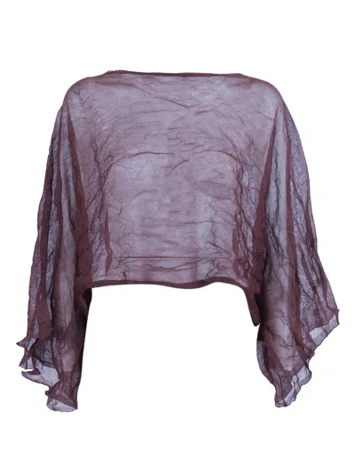 Antonelli Cropped Sheer Flowing Blouse In Burgundy