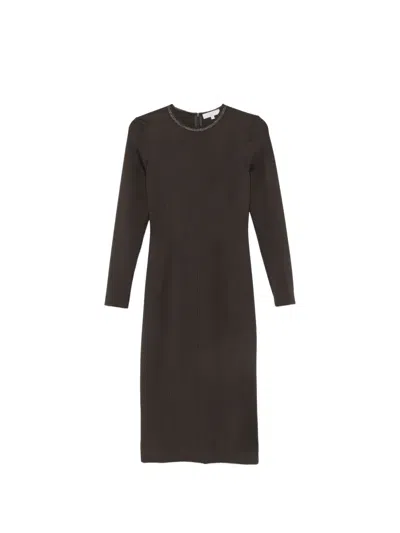 Antonelli Crystal-embellished Long-sleeve Dress In Brown