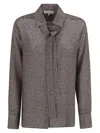 Antonelli Silk Herringbone Shirt With Tie Detail And Classic Collar In Gray
