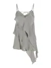 Antonelli 'danimarca' Gray Top With Adjustable Spaghetti Straps And Front Asymmetric Ruffle