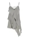 Antonelli Danimarca Green Top With Adjustable Spaghetti Straps And Front Asymmetric Ruffle In Satin Woman In Grey