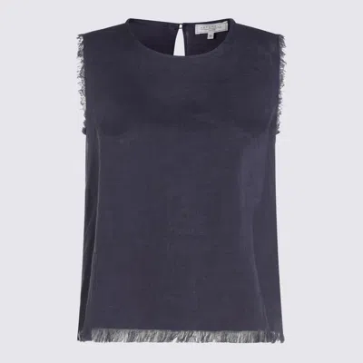 Antonelli Dark Blue Linen Top In Multicolor