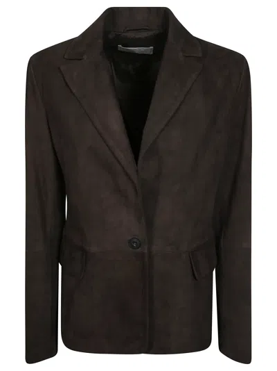 Antonelli Dark Brown Goya Giacca Pelle Suede Jacket In Black