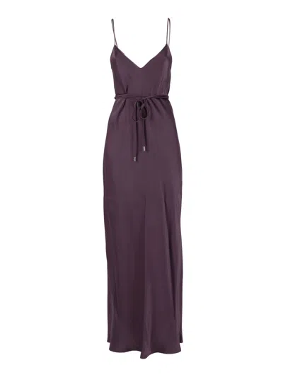 Antonelli Deep V Neck Tie Belted Midi Dress In Purple