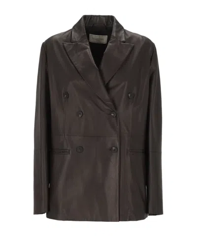 Antonelli Double-breasted Leather Jacket In Black