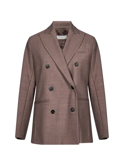 Antonelli Double-breasted Blazer In Brown