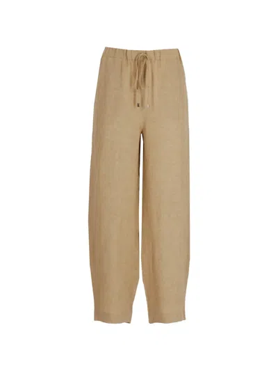 Antonelli Drawstring-waist Linen Trousers In Brown