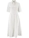 Antonelli Button-fastening Striped Midi Dress With Short Sleeves In Ivory/blue