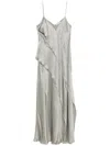 Antonelli Luisiana Green Dress With Spaghetti Straps And Front Ruffle In Satin Woman In Grey