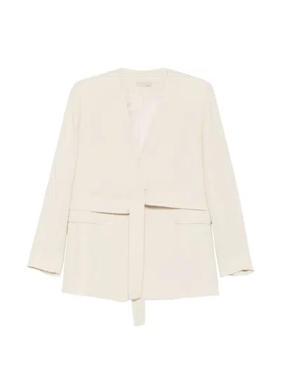 Antonelli Eddie Belted Collarless Jacket In Neutral
