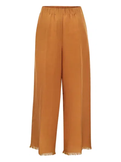 Antonelli Elastic-waist Fringed-hem Trousers In Brown