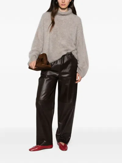 Antonelli Elasticated Leather Trousers In Brown