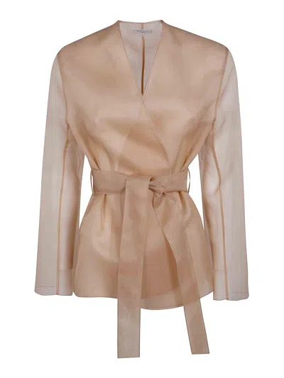 Antonelli Elia Organza Silk Belted Waist Coat In Nude & Neutrals