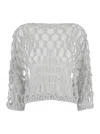 ANTONELLI GREY SWATER WITH OPEN KNIT WORK IN LINEN BLEND WOMAN