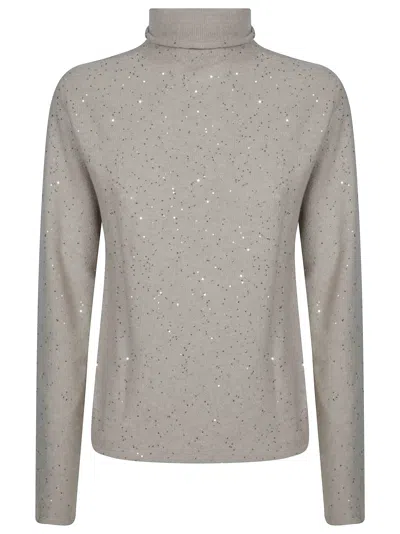 Antonelli Etruria Dolcevita Paillettes Sequin Turtleneck Sweater In Gray
