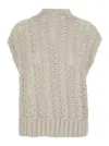 Antonelli Faustina Beige Sleeveless Crewneck Knit Vest In Wool Woman In Neutral