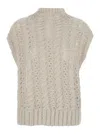 Antonelli Faustina Beige Sleeveless Crewneck Knit Vest In Wool Woman In Neutral
