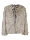 Antonelli Cropped Faux Fur Jacket With Round Neckline And Relaxed Fit In Gray