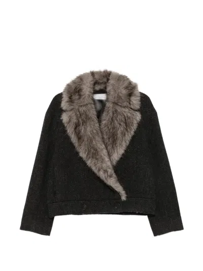 Antonelli Faux-fur Collar Wool-blend Jacket In Black