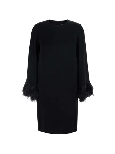 Antonelli Feather-trim Long-sleeve Mini Dress In Black