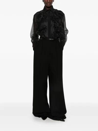 Antonelli Feather-trim Sheer Shirt In Black