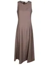 Antonelli Monsen Brown Long Dress With Crew Neck Hidden Back Closure In Viscose And Linen Blend Woman In Brown