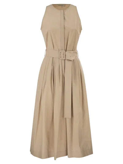Antonelli Firenze Sleeveless Cotton Stretch Midi Dress With Belt In Nude
