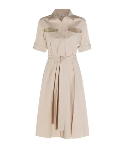 Antonelli Firenze Belted Sequin Shirt Dress In White