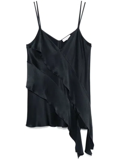 Antonelli Firenze Blue Ruffled Spaghetti Strap Top In Dark Blue