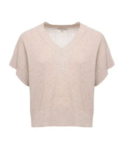 Antonelli Firenze Calla Sequined V-neck Sweater In Neutral