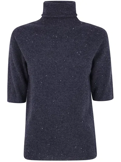 Antonelli Sequin-embellished Roll-neck Sweater In Blue