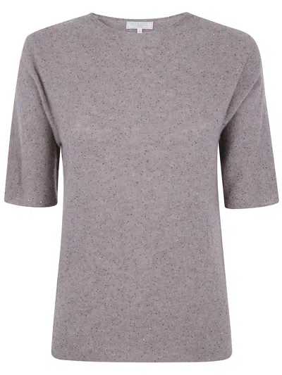 Antonelli Sequin-embellished Short-sleeved Sweater In Gray