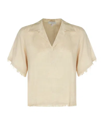 Antonelli Firenze Frayed Hem Short Sleeve Top In Neutral