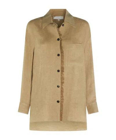 Antonelli Firenze Frayed Trim Longline Shirt In Brown