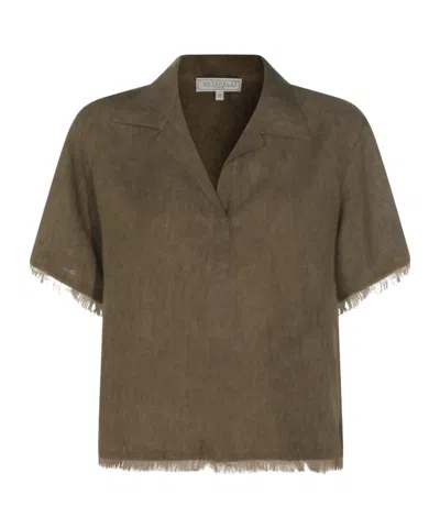 Antonelli Firenze Fringed V-neck Top In Brown