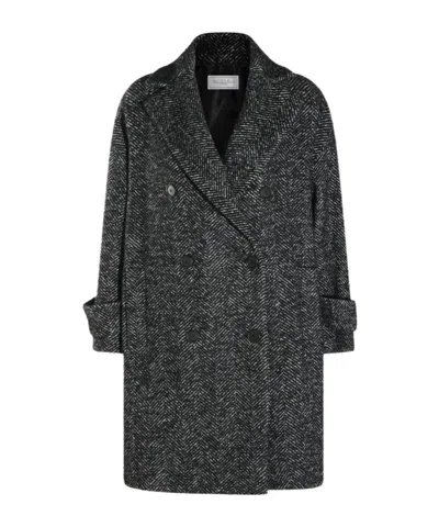 Antonelli Firenze Herringbone Double-breasted Coat In Black