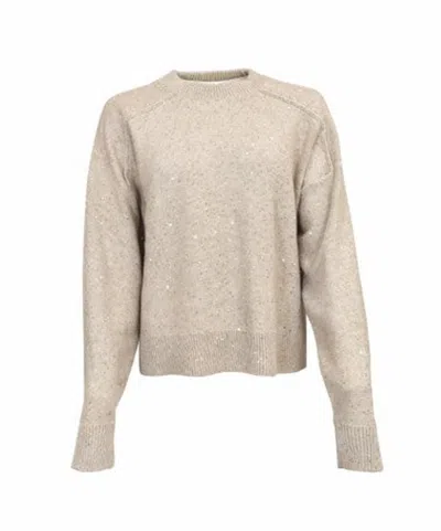 Antonelli Firenze Light Beige Sequin Embellishment Round Neck Sweater In Neutral