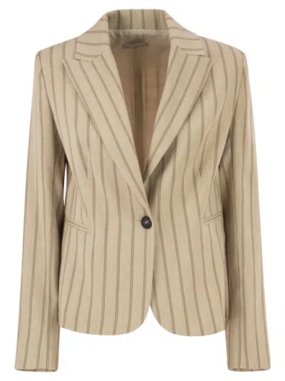 Antonelli Firenze Pinstriped Single-breasted Linen Blend Blazer In Brown