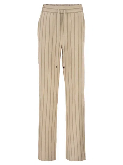 Antonelli Firenze Pinstriped Slim Fit Trousers In Mélange Linen In Beige