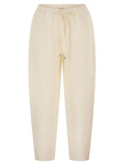 Antonelli Firenze Relaxed Fit Viscose And Linen Trousers With Drawstring Waist In Neutral