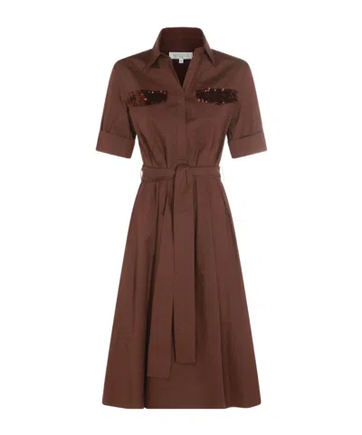 Antonelli Firenze Sequined Belted Shirt Dress In Brown